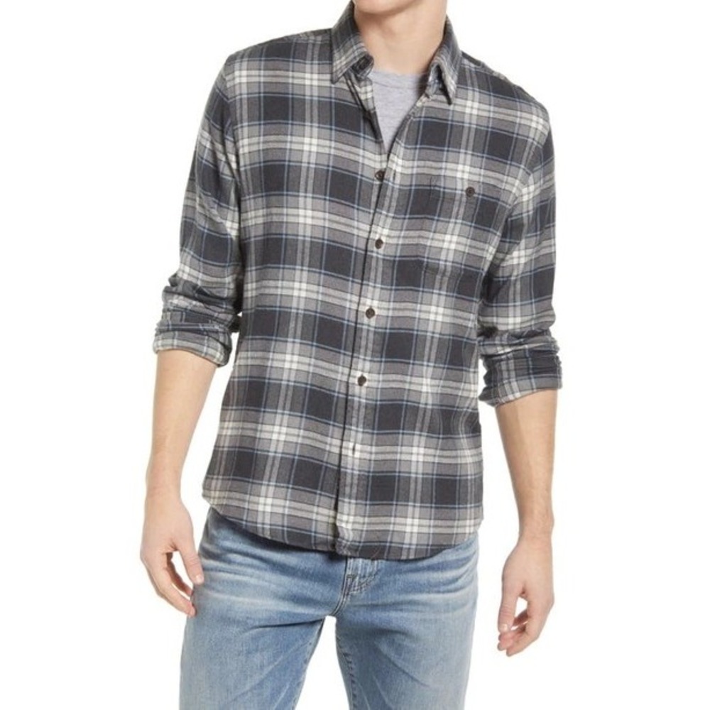 Faherty The Movement Flannel‎ Plaid Shirt Button Down Polar Night XXL Outdoor